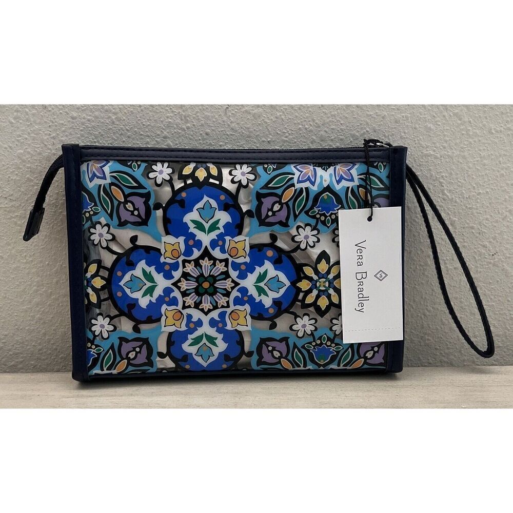 Vera Bradley 27864-15566Blue Trim Lisbon Medallion Cool Clear Beach Wristlet Bag